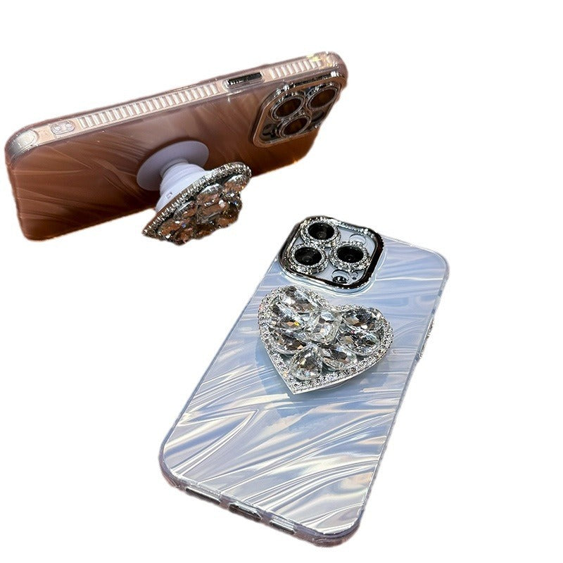 Lens Protector Rhinestone Love Bracket Phone Case